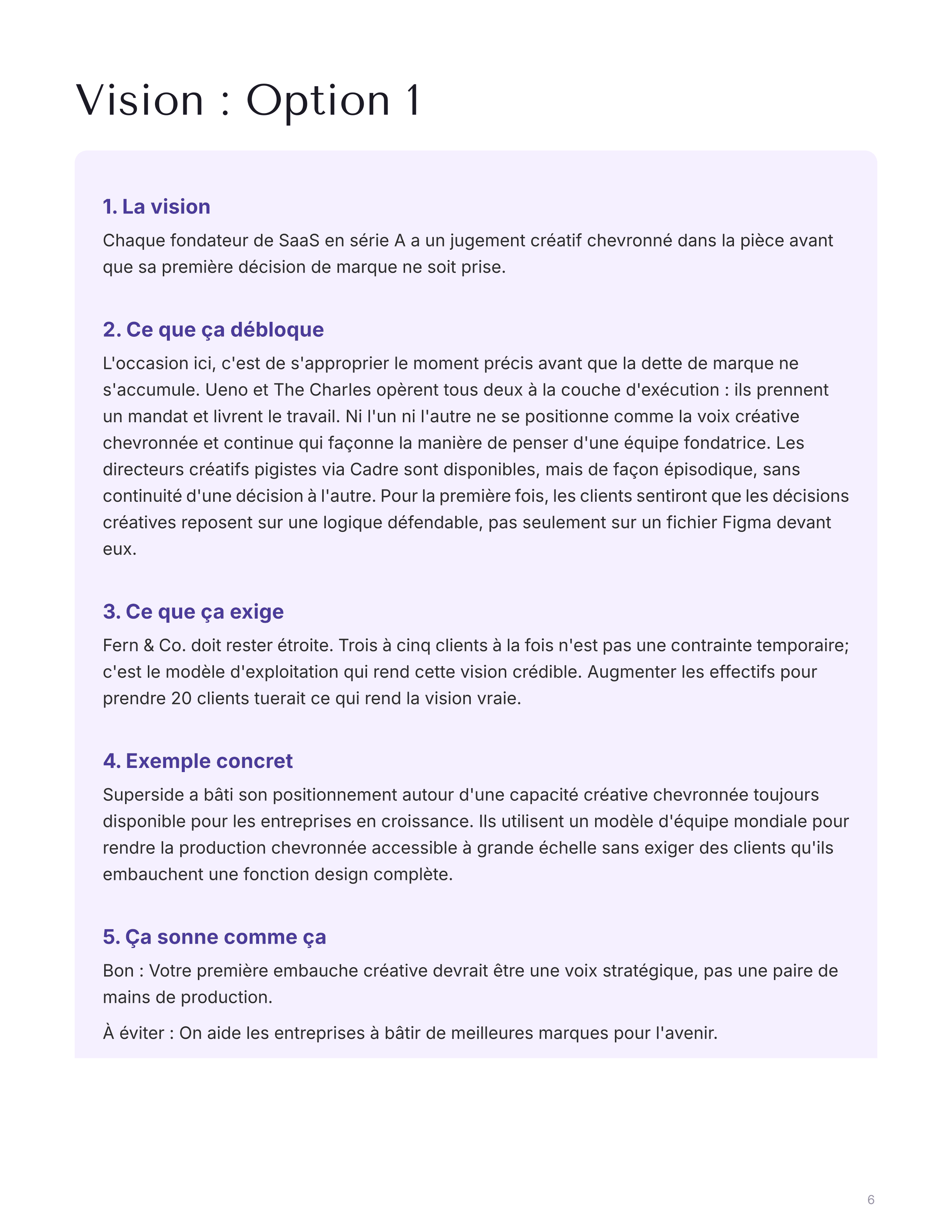 Section vision avec énoncé, ce qu'elle débloque, et un exemple réel