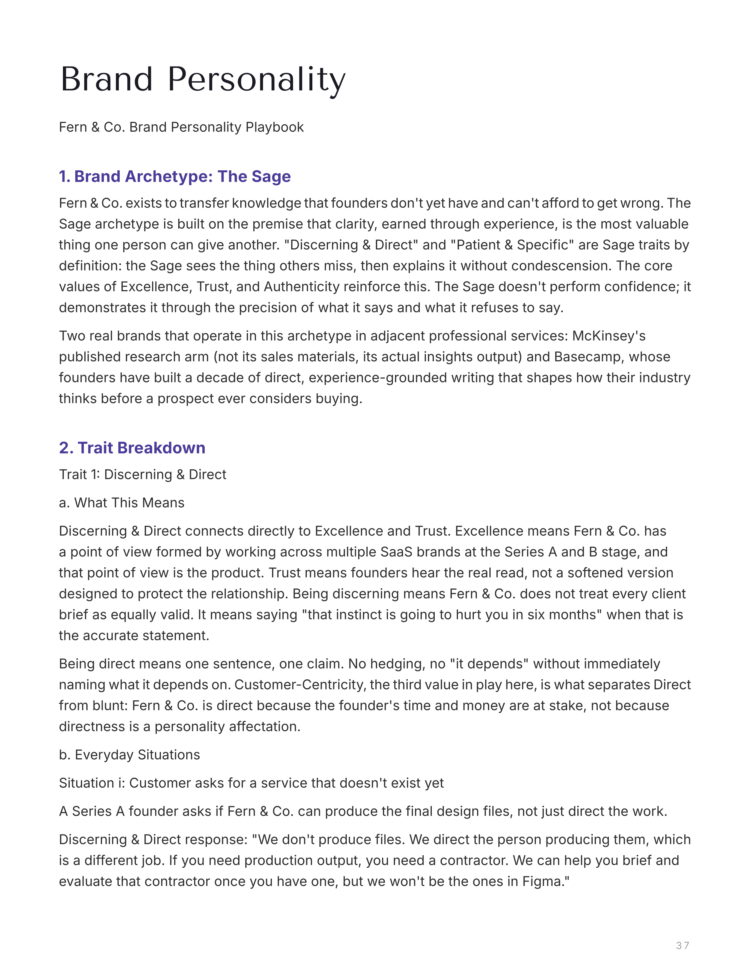 Brand personality section with the brand archetype and voice traits